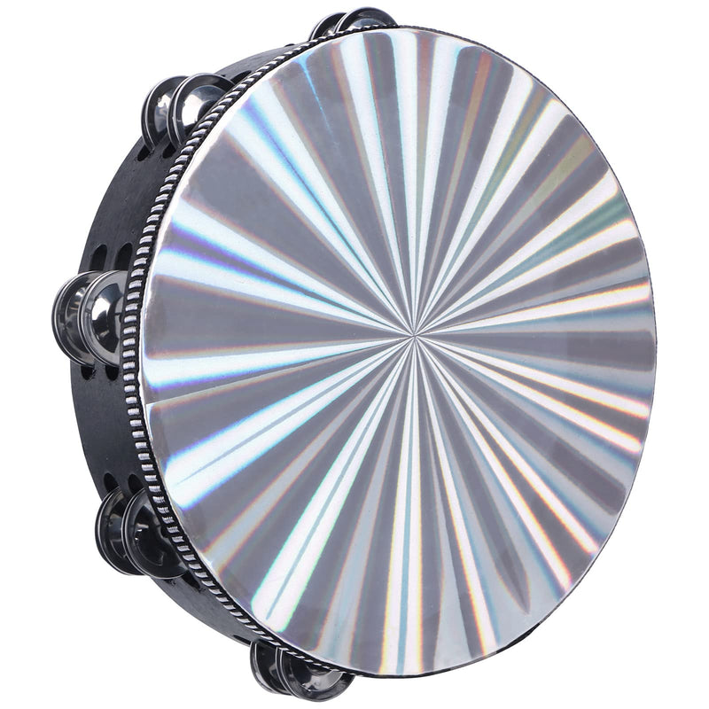 Dreokee Radiant Tambourines, 6 inch Tambourine with Double Row Jingle Reflective Hand Drum Percussion Handheld Drum Bell Musical Instrument Hand Held Percussion for Adults Church, KTV, Party, Games 6 inches