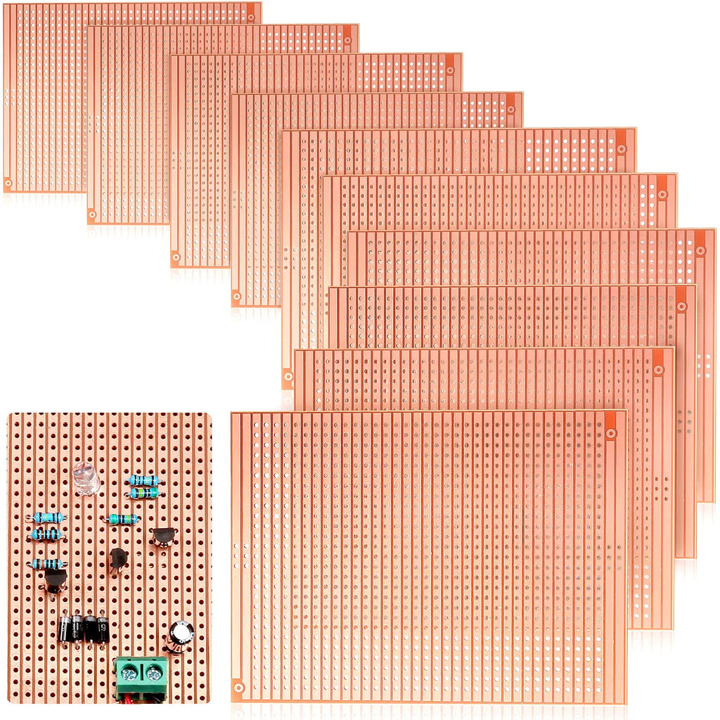 10 Pieces 73mm x 100mm Copper Strip Board, 957 Holes PCB Prototype Perfboard Kits Universal Printed Circuit Board Breadboard for DIY Soldering Electronic Projects Experiments