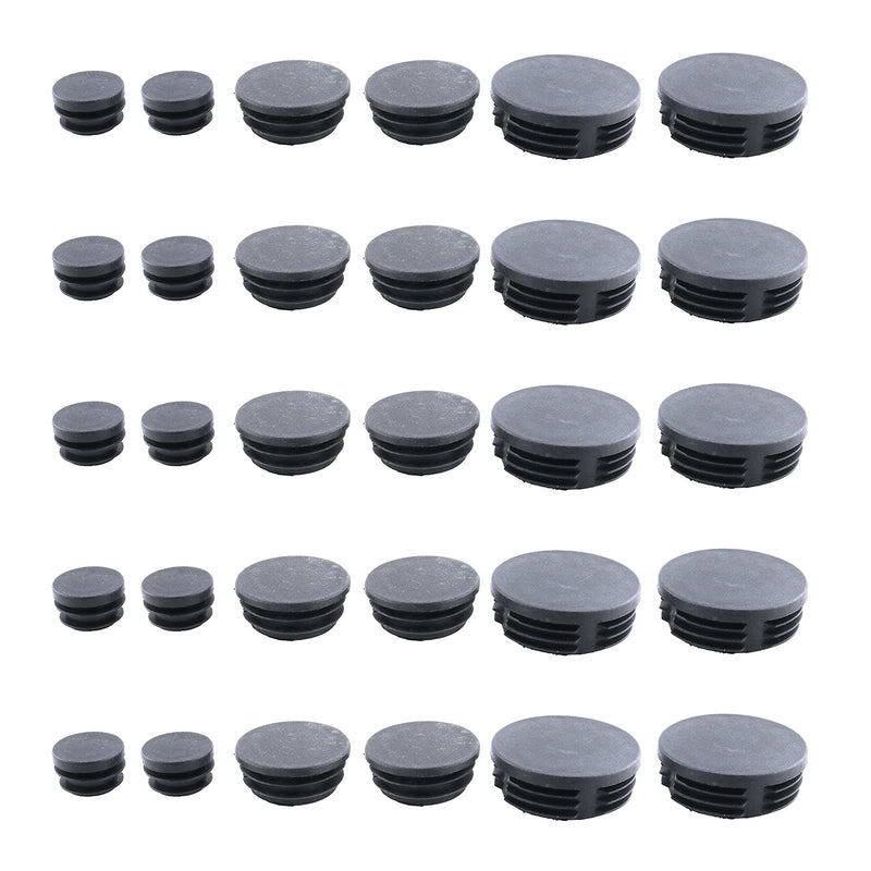 E-outstanding Hole Plug 30PCS 3Sizes Black Round Plastic Tubing Tube Glide Inserts End Caps for Table Chair Furniture Stool Leg Flush Type Hole Bungs 25mm 38mm 50mm