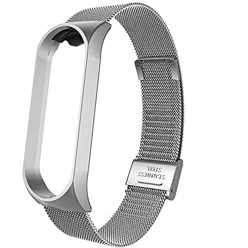 3Chome Metal Strap Compatible with Xiaomi Mi Band 6 / Mi Band 5/ Mi Band 4 / Mi Band 3, Smart Watch Wristbands Replacement Accessories Silver