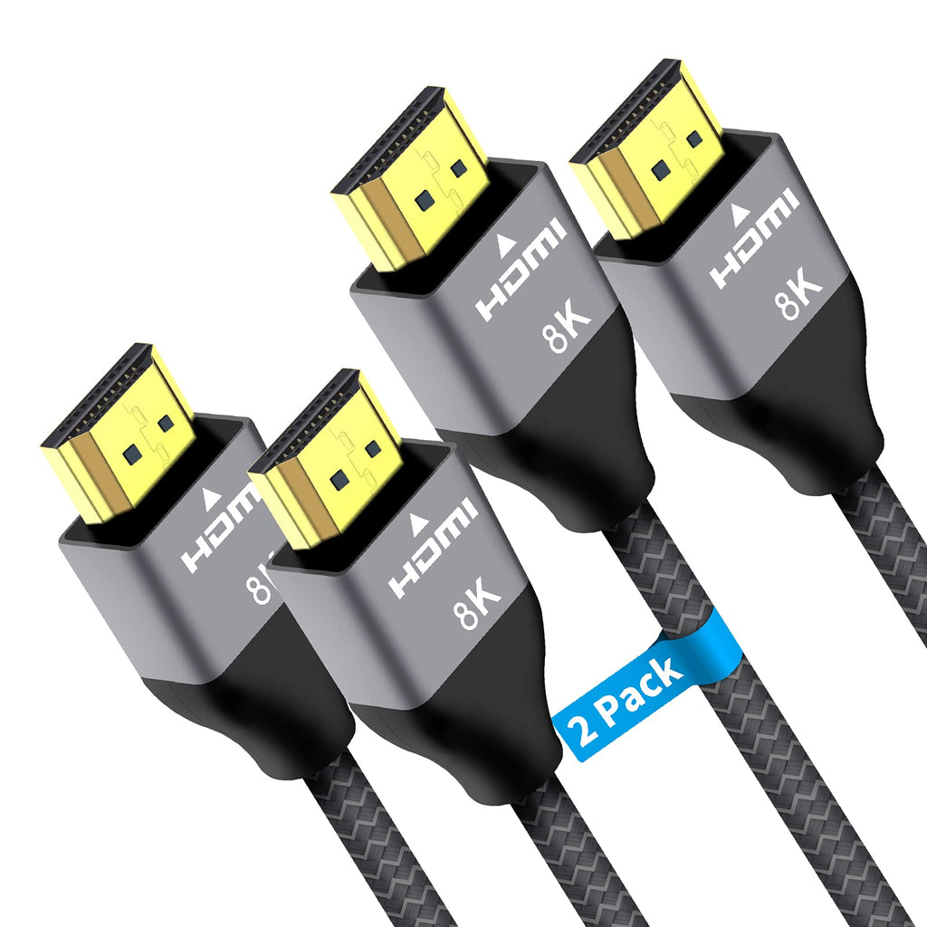 8K HDMI 2.1 Cable 2 Pack 10ft, 100% Real Ultra High Speed 48Gbps Cable Supports 8K@60Hz, 4K@120Hz, eARC HDR10 HDCP 4:4:4 2.2&2.3, Compatible with Xbox Series X, PS4, PS5, Samsung, Sony, LG, Roku 10FT-2pack