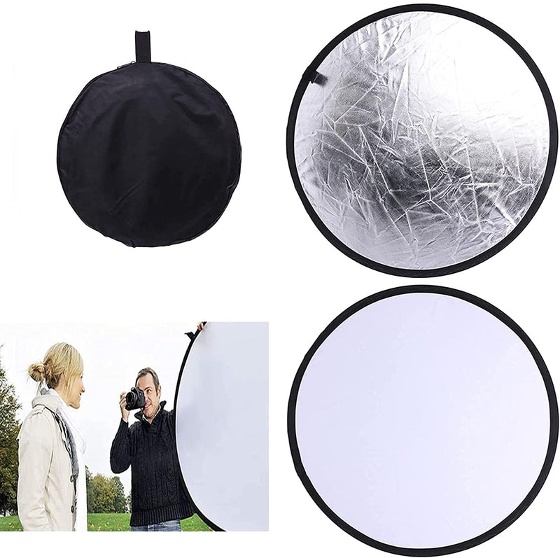 Photography Light Reflectors HiYi 2-in-1Collapsible Selfie Background Diffuser Panel 30cm/12inch Camera Photo Reflector Diffuser Accessories for Video, Photoshoot, Outdoor Lighting (Silver & White) 12inch/30cm