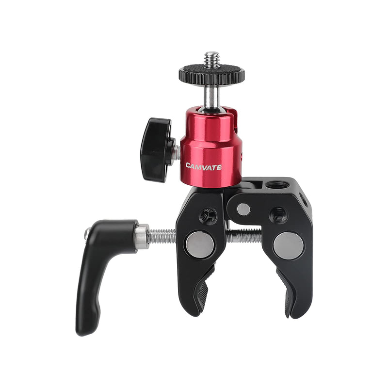 [AUSTRALIA] - CAMVATE Universal Super Crab Gripper Clamp with Strengthened Screw Knob + Adjustable 1/4"-20 Ball Head Support (Red) Holder - 2882 