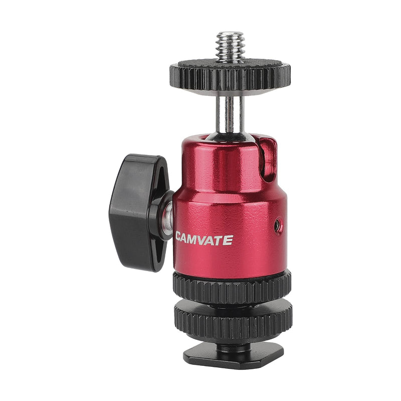 [AUSTRALIA] - CAMVATE Ball Head Support (Red) with Double End 1/4"-20 Threads + Shoe Mount Adapter with 1/4" Lock Nuts - 2881 