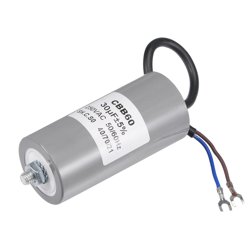 MECCANIXITY CBB60 Run Capacitor 30uF 250V AC 2 Wires 50/60Hz Cylinder 96x46mm with Terminal, M8 Fixing Stud for Air Compressor Water Pump Motor