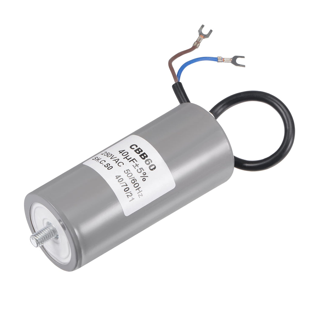 MECCANIXITY CBB60 Run Capacitor 40uF 250V AC 2 Wires 50/60Hz Cylinder 110x50mm with Terminal, M8 Fixing Stud for Air Compressor Water Pump Motor