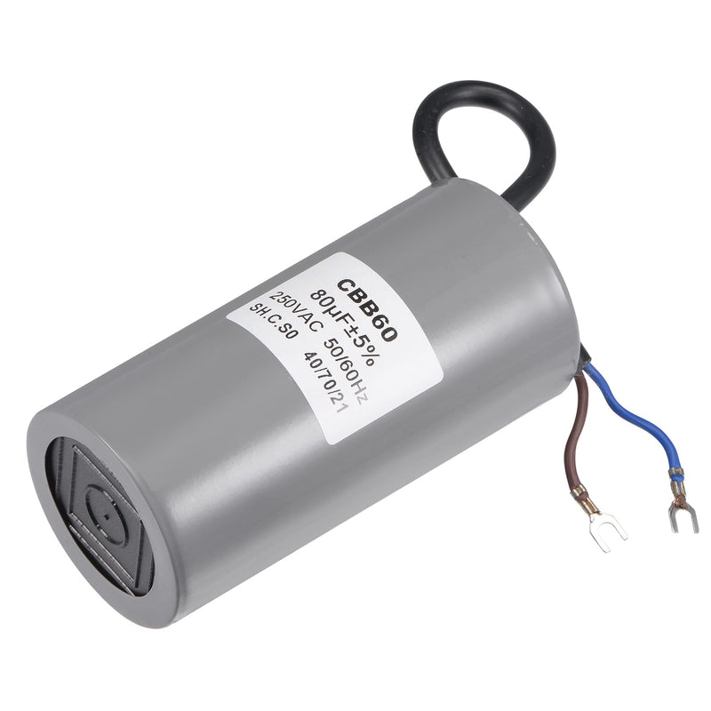 MECCANIXITY CBB60 Run Capacitor 80uF 250V AC 2 Wires 50/60Hz Cylinder 124x60mm with Terminal for Air Compressor Water Pump Motor