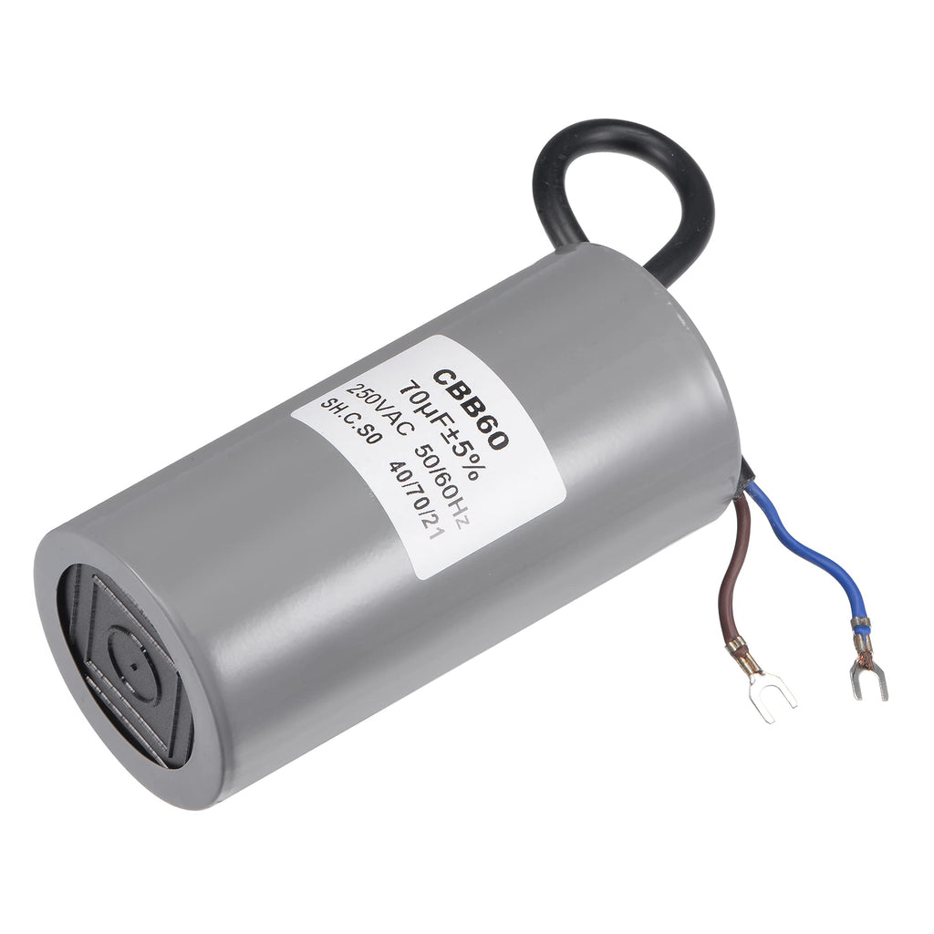 MECCANIXITY CBB60 Run Capacitor 70uF 250V AC 2 Wires 50/60Hz Cylinder 124x60mm with Terminal for Air Compressor Water Pump Motor