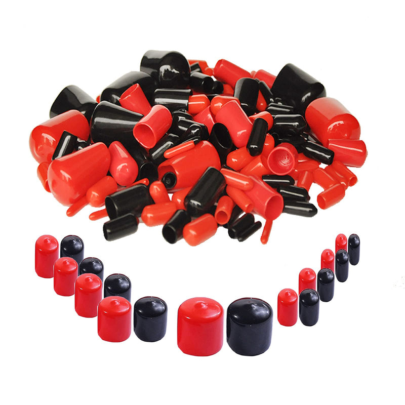 [AUSTRALIA] - 200 Pieces Rubber End Caps Assortment Kit Vinyl Flexible Bolt Screw Rubber Caps Thread Protector End Safety Cover Multi-Purpose,9 Sizes Form 2/25" to 4/5" (Red & Black) 