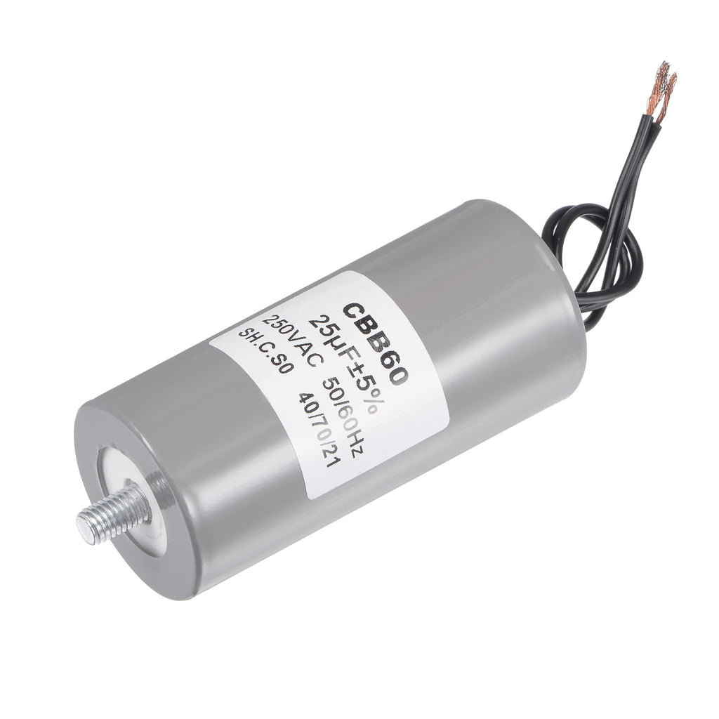 MECCANIXITY CBB60 Run Capacitor 25uF 250V AC 2 Wires 50/60Hz Cylinder 98x45mm with M8 Fixing Stud for Air Compressor Water Pump Motor