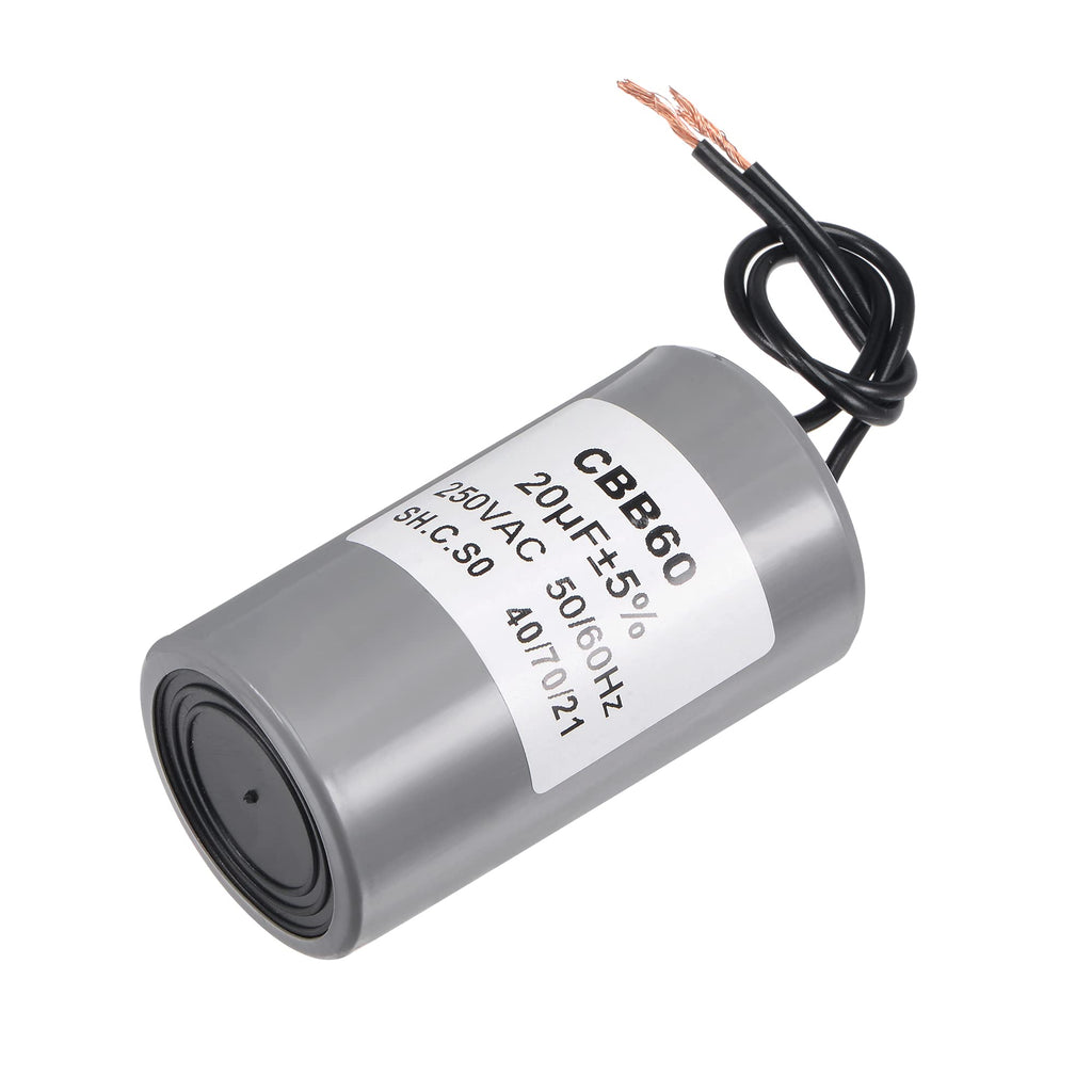 MECCANIXITY CBB60 Run Capacitor 20uF 250V AC 2 Wires 50/60Hz Cylinder 75x40mm for Air Compressor Water Pump Motor