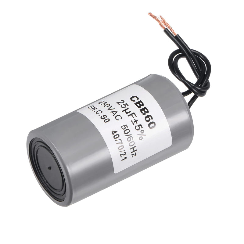 MECCANIXITY CBB60 Run Capacitor 25uF 250V AC 2 Wires 50/60Hz Cylinder 75x40mm for Air Compressor Water Pump Motor