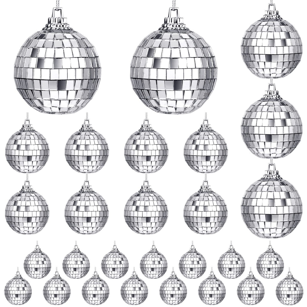 Sumind 28 Pieces Mirror Disco Ball 70s Reflective Mirror Ball Decorations 60s Hanging Balls with Fastening Strap for Home Stage Props Festivals Party Accessories