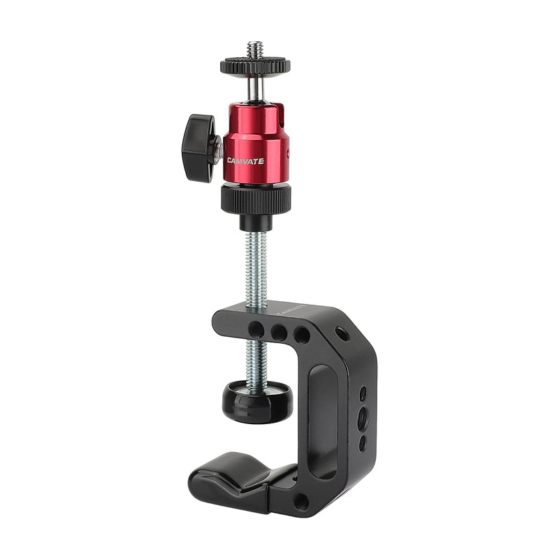 CAMVATE Multiple-Function C Clamp Desktop Holder with Adjustable 1/4"-20 Ball Head Mount for Photographic Accessories(Red) - 2884