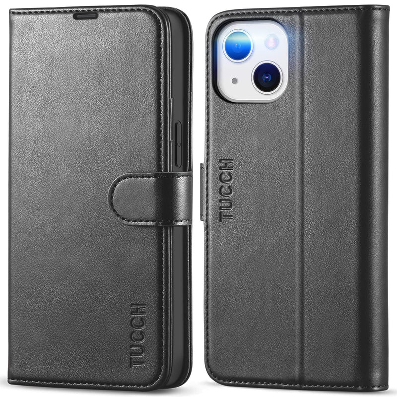 TUCCH Case for iPhone 13 Mini Wallet Case, [TPU Shockproof Inner Shell] PU Leather [RFID Blocking] [Credit Card Holder] Magnetic Stand Flip Cover Compatible with iPhone 13 Mini 5.4-inch 2021, Black