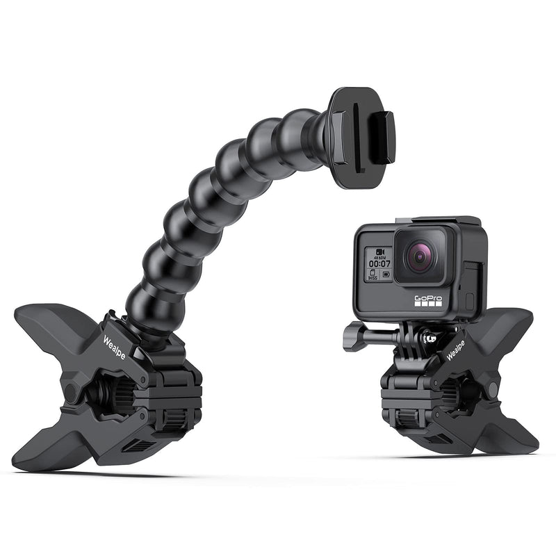 Wealpe Jaws Clamp Mount Flex Gooseneck Mount Compatible with GoPro Hero 10, 9, 8, 7, Max, Fusion, Hero (2018), 6, 5, 4, Session, 3+, 3, 2, 1, DJI Osmo, Xiaomi Yi Cameras Matte Black