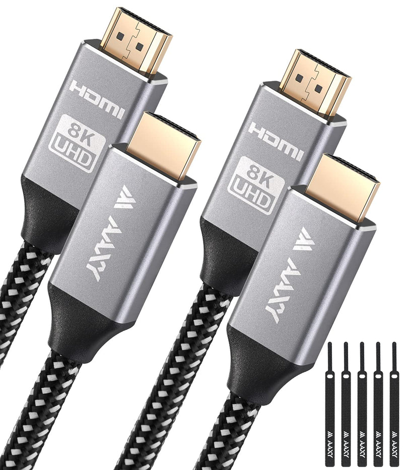 8K HDMI Cable 2 Pack, Ultra High Speed 48Gbps 8K HDMI 2.1 Cable 8FT/2.4M, Supports 8K@60Hz 4K@120Hz, HDR10 eARC HDCP 2.2 & 2.3 3D, Compatible with Roku TV/ PS5/ HDTV/Blu-ray/Xbox Series X 8ft 2Pack