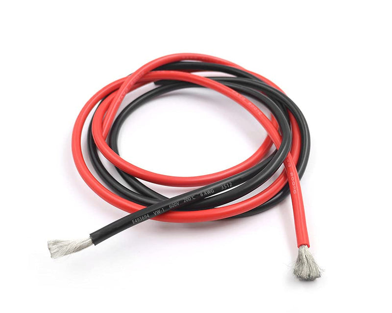 BABUVYA 6 Gauge Wire,UL3512 Silicone Rubber Insulation Flexible Cable,3 ft  Red and 3 ft Black,6 AWG Stranded Tinned Copper Wire with Electric Tape  (6AWG Total 6FT)