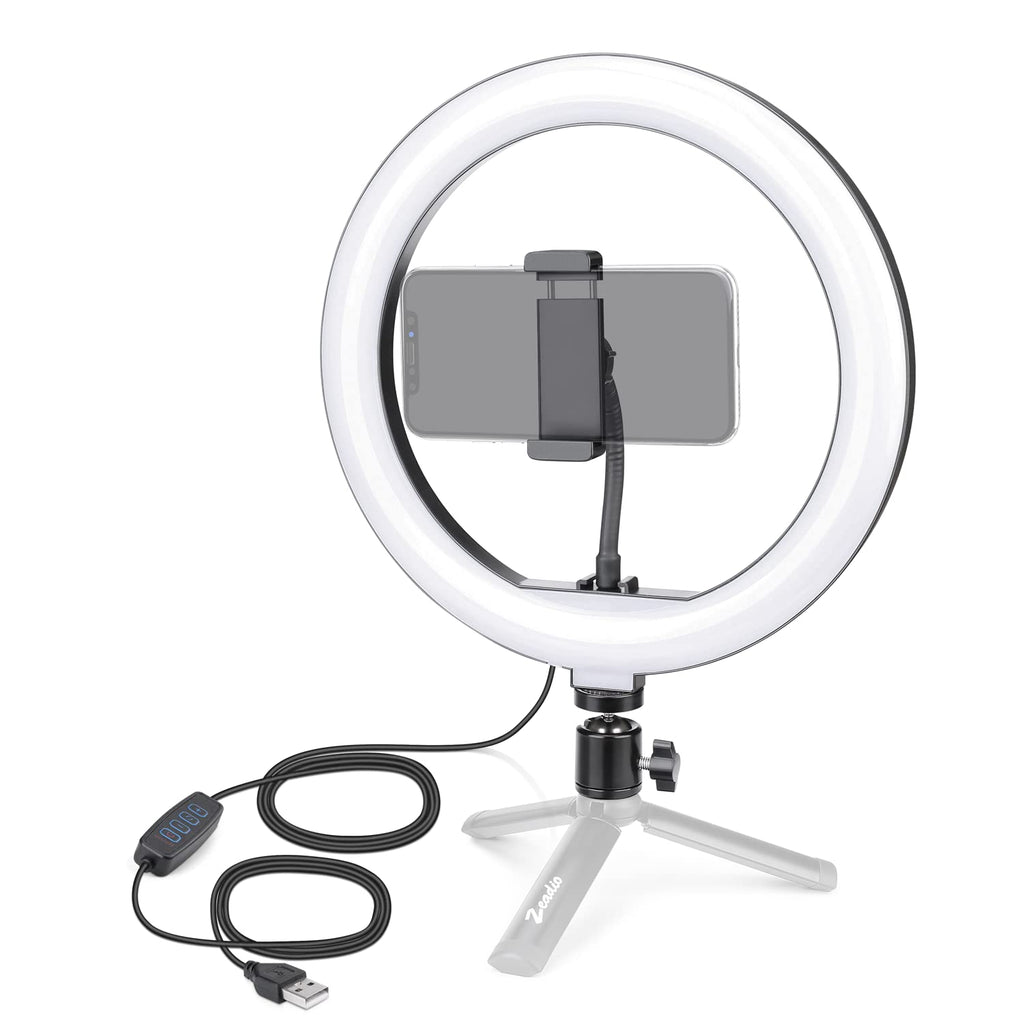 Zeadio 10"/26cm Ring Light, 18W 2800-5700K Dimmable LED Ring Light with Ball Head Mount, Ideal for Mobile, Video, Live Stream, Makeup,YouTube Video, Vlogging, Outdoor Shooting etc