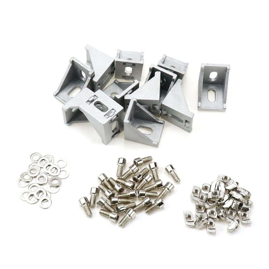 HONJIE 3030 Series Aluminum Profile Connector Set,12 Pcs Corner Bracket, 24Pcs T-nuts,24Pcs Hexagon Socket Screws, 24Pcs Flat Washers(Package A) 3030 Series Package A