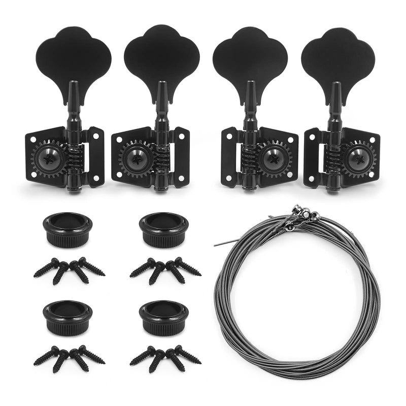 2R2L Bass Tuning Pegs Vintage Open Geared String Locking Keys Tuners Machine Heads with 4 Strings for Jazz Precision P Bass Replacement, Black