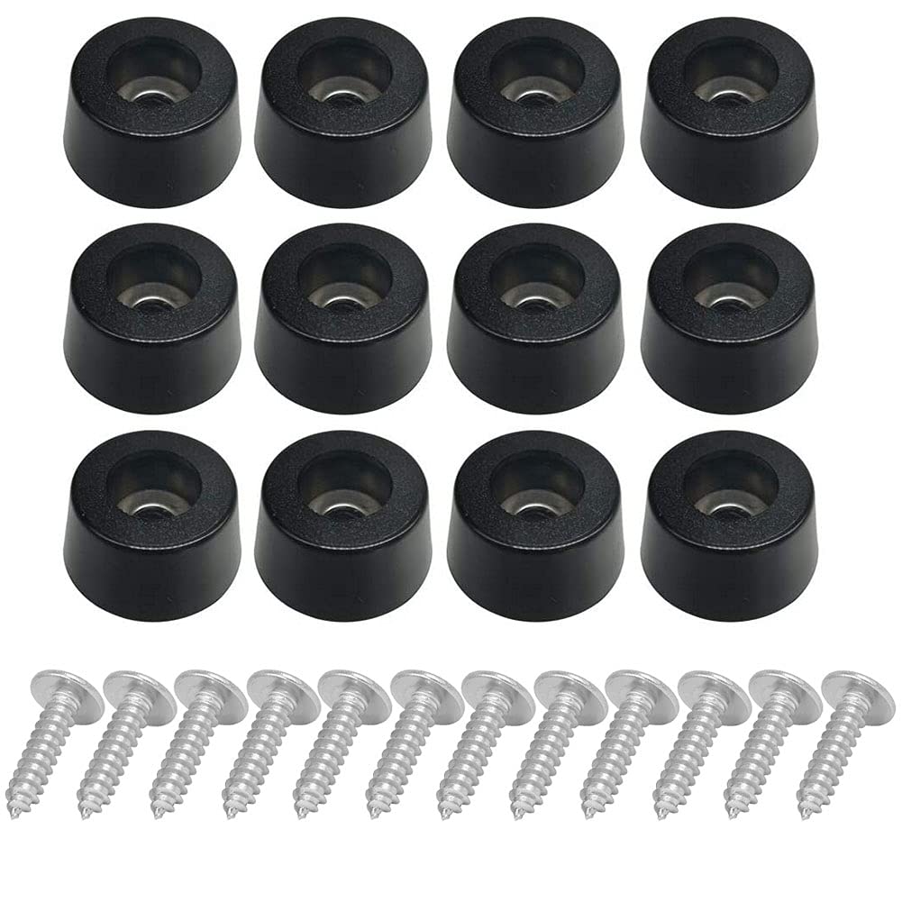 1.02" Medium Hard Rubber Bumper Feet with Stainless Washer and Screws, Soft, Non Slip, Non Marking, Fine Grips for Appliances, Furniture, Electronics （12 Pack）