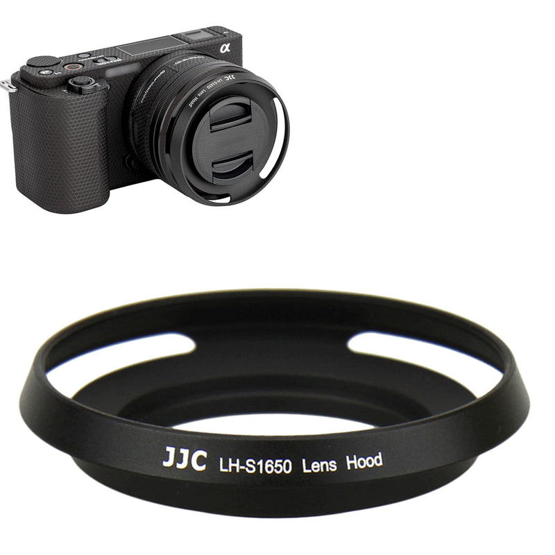 JJC Screw-in Mount Metal Lens Hood Shade Protector for Sony E PZ 16-50mm f/3.5-5.6 OSS SELP1650 Lens On Camera ZV-E10 A6600 A6500 A6400 A6300 A6100 A6000 A5100 A5000 Black