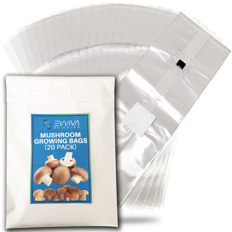[AUSTRALIA] - Mushroom Grow Bags with Self Healing Injection Port - 20 Bags - Evviva Sciences - 0.2 Micron Patch - Thick 3mm Polypropylene - Autoclavable, Durable, & Tear Resistant 