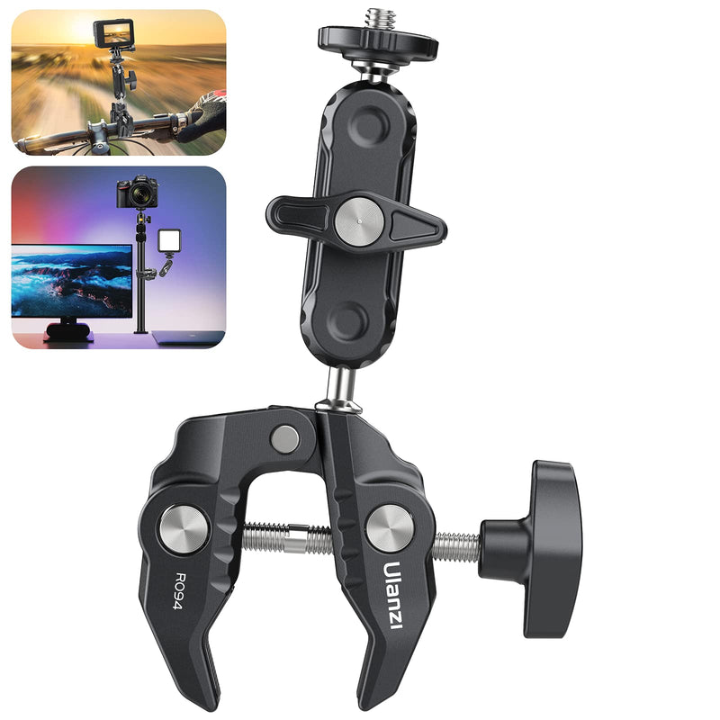 R094 Super Clamp Multi-Functional Camera C Clamp Mount, 1/4" Ball Head Monitor Mount 3/8" Hole Adjustable Video Shooting, Mobile Clamp for Gopro Action INSTA360 Cam, Vlog Cam Selfie Live Streaming R094 Super Clamp