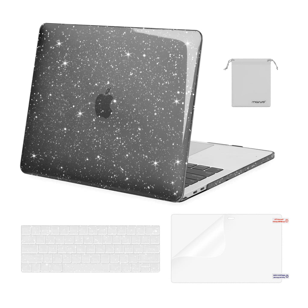 MOSISO Compatible with MacBook Pro 13 inch Case 2020-2016 Release A2338 M1 A2289 A2251 A2159 A1989 A1706 A1708, Sparkly Glitter Plastic Hard Shell&Keyboard Cover&Screen Protector&Pouch, Black