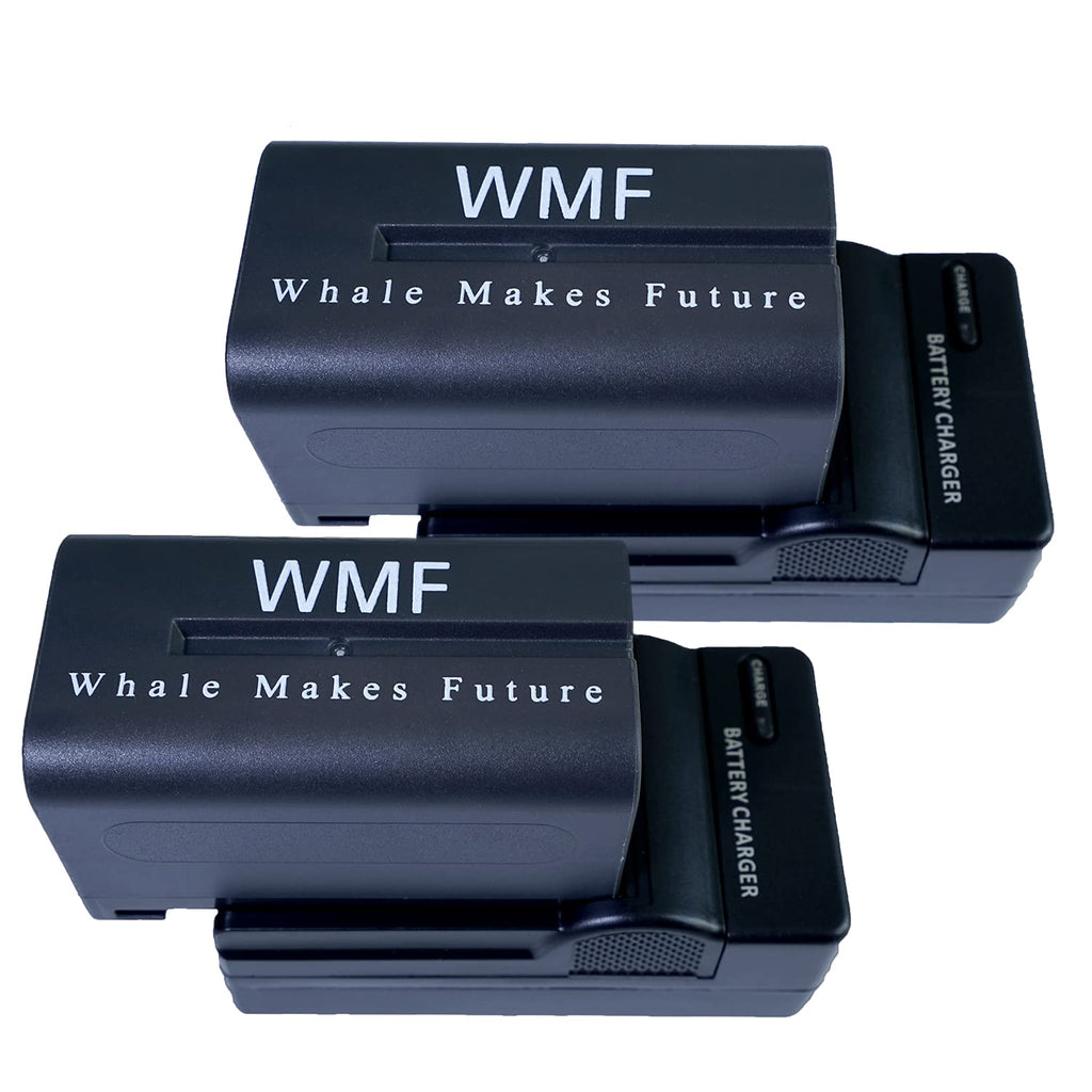2 Pack NP-F750 Battery and Charger WMF WHALE MAKES FUTURE Li-ion Battery Pack for Sony NP-F550, NP-F750, NP-F770, NP-F975, NP-F960, NP-F950, NP-F930, Camera, LED Light, Motorized Camera Slider