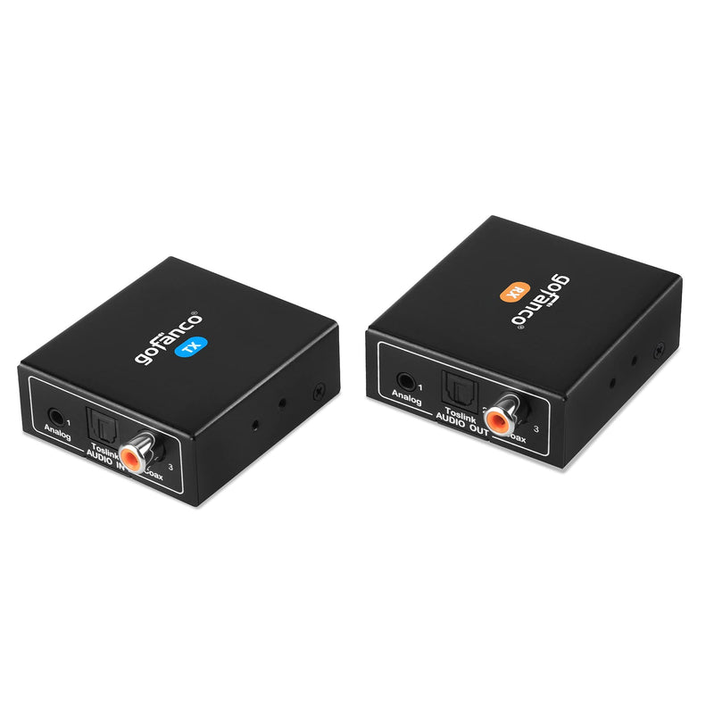 gofanco Audio Extender Over CAT5e / CAT6 - Coaxial/Toslink/Analog Audio, 1640ft (500m) Extension, Bi-Directional PoC, Up to 5.1-Channel, Supports Analog Stereo and Digital Audio (AudioCATExt500) 1640ft 5.1-Channel