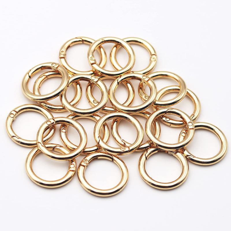 JWBIZ 20pcs Trigger Spring O Rings Round Carabiner Clip Snap for Keyrings Buckle, Bags,Purses (Gold, 3/4 inch) Gold