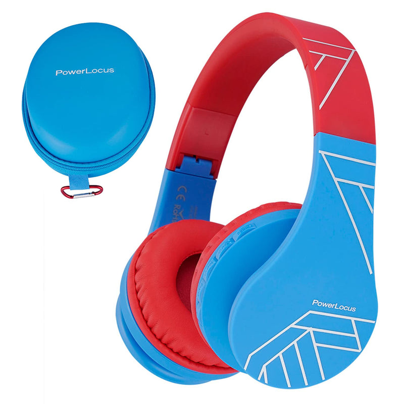 [AUSTRALIA] - Bluetooth Headphones for Kids, PowerLocus Wireless Foldable Headphones Over Ear, Headphone with Microphone, 85DB Volume Limit, Wireless and Wired Headset with Micro SD, FM for Cellphones, Tablets, PC Blue/Red 