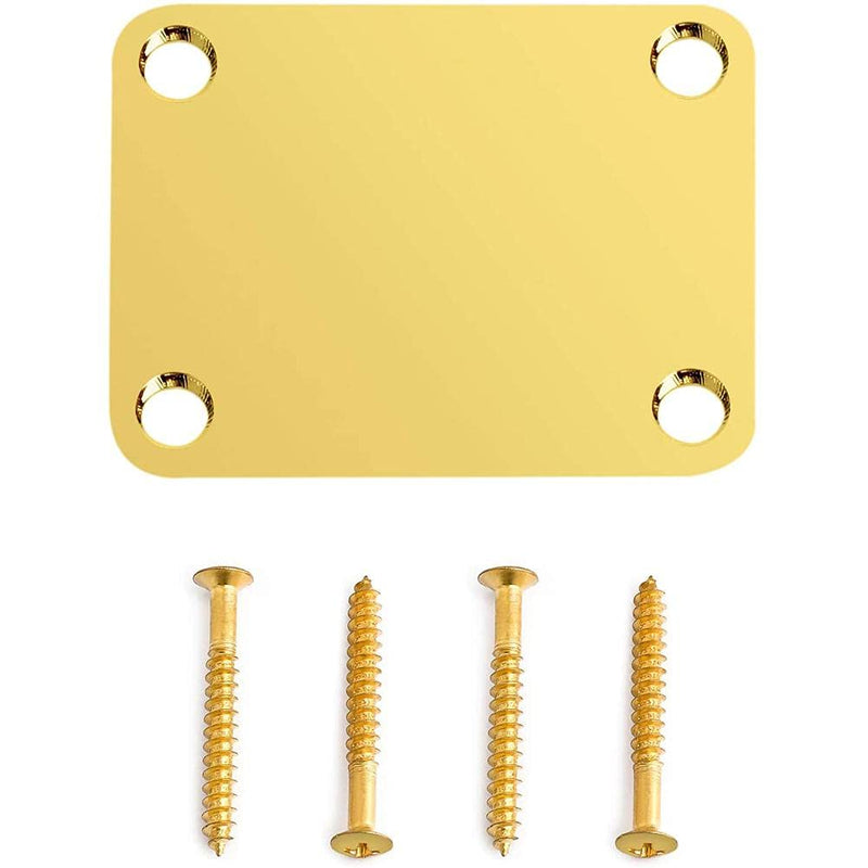 1 Set Electric Guitar Neck Plate 4 Holes with Screws, 68 x 55 x 4mm Compatible with Most Electric Guitars, Metal Material, Guitar, Jazz and Bass Parts Replacement, Pack of 1Set Gold Golden