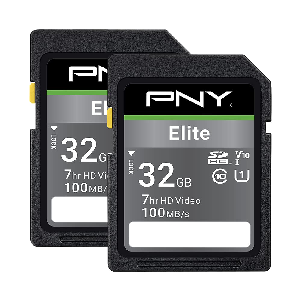 PNY 32GB Elite Class 10 U1 V10 SDHC Flash Memory Card 2-Pack - 100MB/s, Class 10, U1, V10, Full HD, UHS-I, Full Size SD 32GB 2-Pack