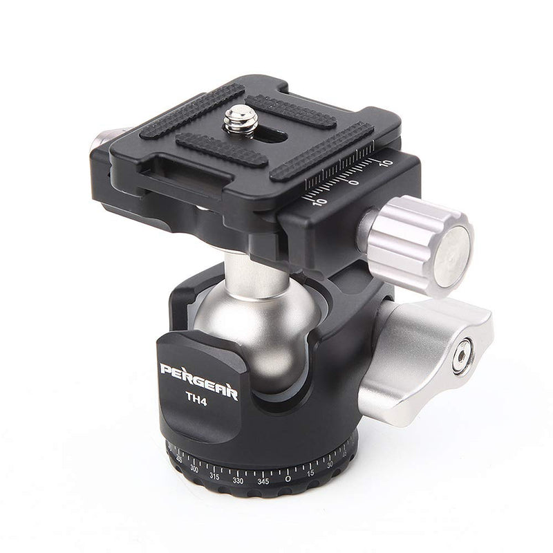 Pergear TH4 Tripod Head Quick Release Plate Professional Metal 360° Panoramic Ball Head Weights 190g/6.7oz 10KG/22lbs Payload Vertical/Horizontal Mode