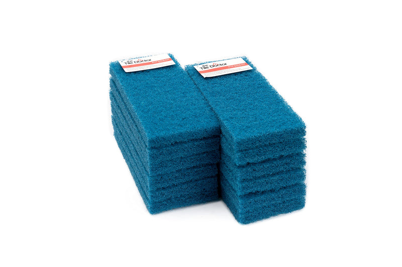 Blue 12 Pack The Scrub Dr. by The Tile Doctor Medium Duty XL Scouring Pad Large Multipurpose Scrubbing Pads and Sponges. Clean Kitchens, Bathrooms, Counters and Floors to Erase Grime and Surfaces Pack of 12