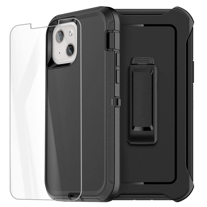 AICase for iPhone 13 Case with Belt-Clip Holster, Screen Protector, Heavy Duty Protective Phone Case, Military Grade Full Body Protection Shockproof/Dustproof/Drop Proof Rugged Tough Cover (Black) Black