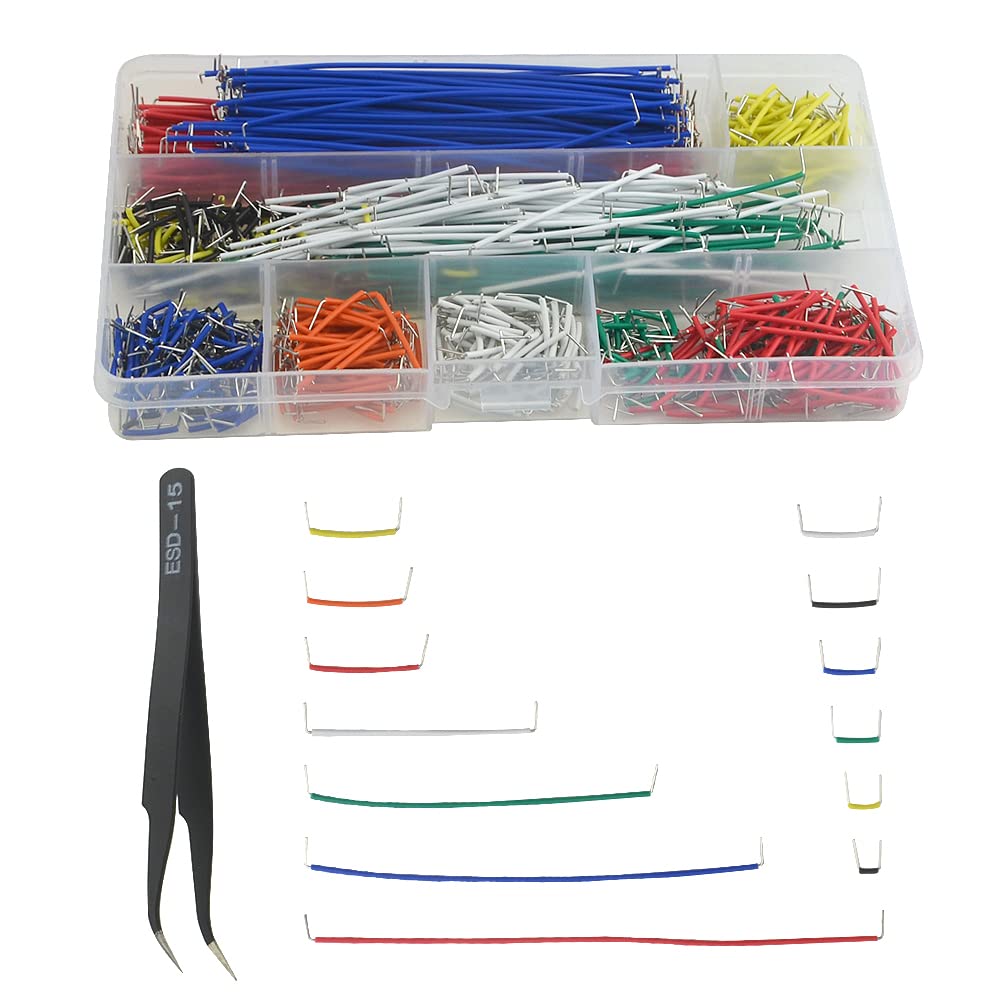 XINGYHENG 560Pcs 8 Colors 14 Kinds 2.54mm Jumpers Wire Kit Breadboard Circuit Board Jumpers Wire PVC Soldering Double-end Tinning Connector Cable(PCB Jump Circuit Board Cable Wire Set) with a Tweezer