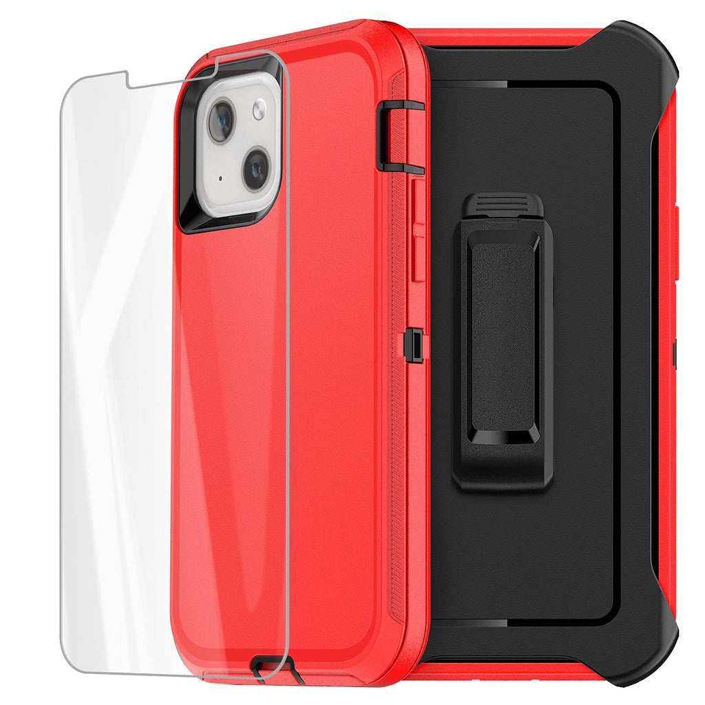 AICase for iPhone 13 Mini Case with Belt-Clip Holster, Screen Protector, Heavy Duty Protective Phone Case, Military Grade Full Body Protection Shockproof/Dustproof/Drop Proof Rugged Tough Cover (Red) Red/black