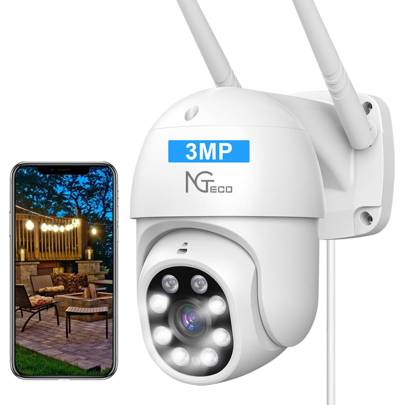 3MP Security Camera Outdoor, NGTeco Pan Tilt 2K Surveillance WiFi Camera with Spotlight Night Vision, 2-Way Audio, AI Motion Detection, 30 Days Free Cloud Storage Compatible with Alexa/Google Home 1 Count (Pack of 1)