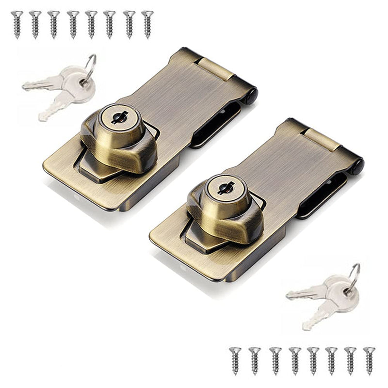 2 Packs Keyed Hasp Locks Twist Knob Keyed Locking Hasp for Small Doors, Cabinets and More,Stainless Steel Steel, Hasp Lock Catch Latch Safety Lock Door Lock with Keys (4inch, Bronze) 4inch