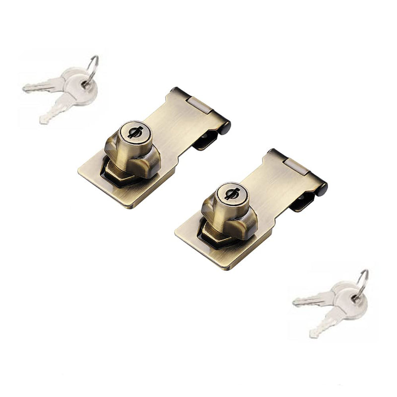 2 Packs Keyed Hasp Locks Twist Knob Keyed Locking Hasp for Small Doors, Cabinets and More,Stainless Steel Steel, Hasp Lock Catch Latch Safety Lock Door Lock with Keys (3inch, Bronze) 3inch