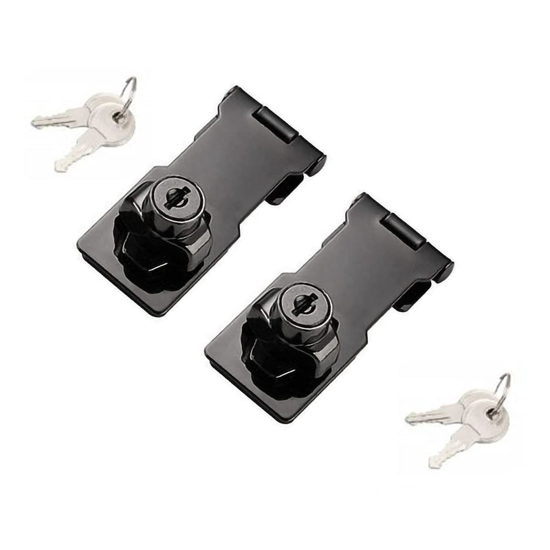 2 Packs Keyed Hasp Locks Twist Knob Keyed Locking Hasp for Small Doors, Cabinets and More,Stainless Steel Steel, Hasp Lock Catch Latch Safety Lock Door Lock with Keys (3inch, Bliack) 3inch