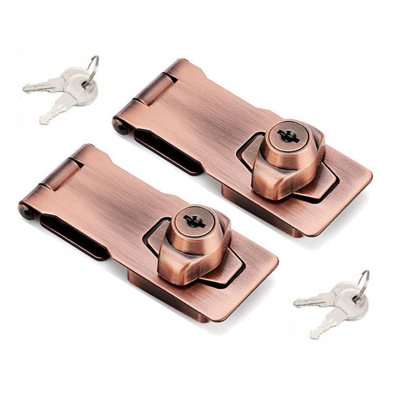 2 Packs Keyed Hasp Locks Twist Knob Keyed Locking Hasp for Small Doors, Cabinets and More,Stainless Steel Steel, Hasp Lock Catch Latch Safety Lock Door Lock with Keys (4inch, Copper) 4inch