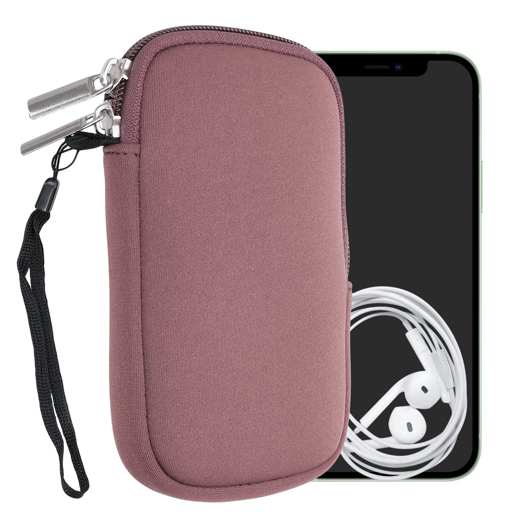 kwmobile Neoprene Phone Pouch Size XL - 6.7/6.8" - Universal Cell Sleeve Mobile Bag with Zipper, Wrist Strap - Deep Rusty Rose XL - 6,7/6,8"