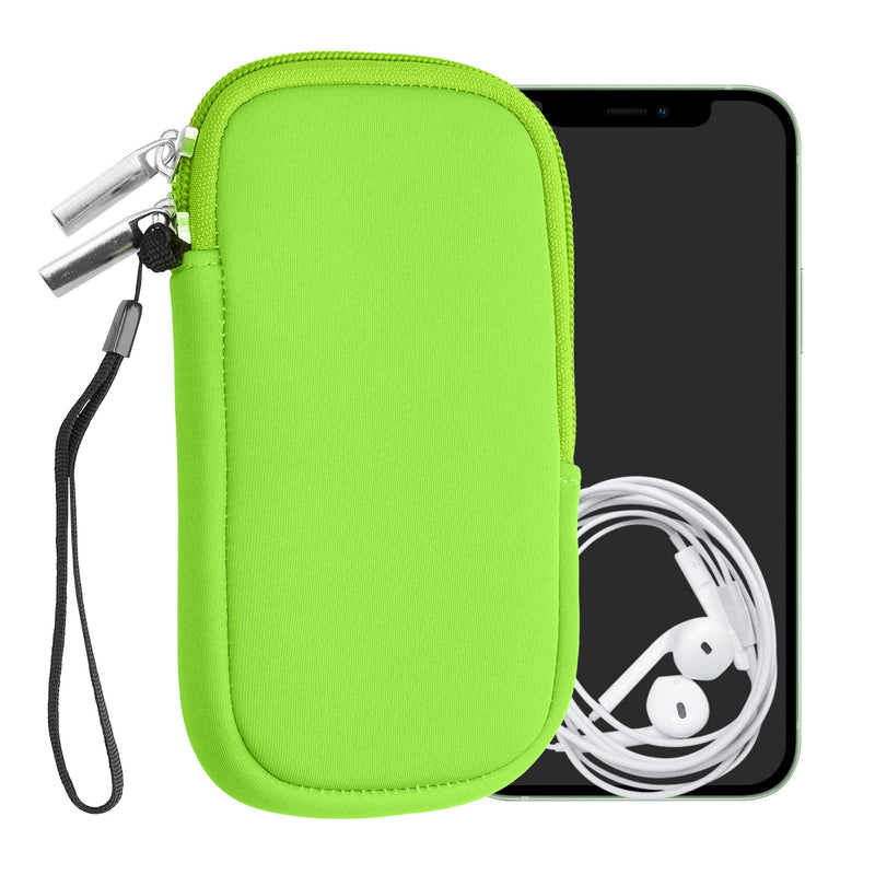 kwmobile Neoprene Phone Pouch Size XL - 6.7/6.8" - Universal Cell Sleeve Mobile Bag with Zipper, Wrist Strap - Neon Green XL - 6,7/6,8"