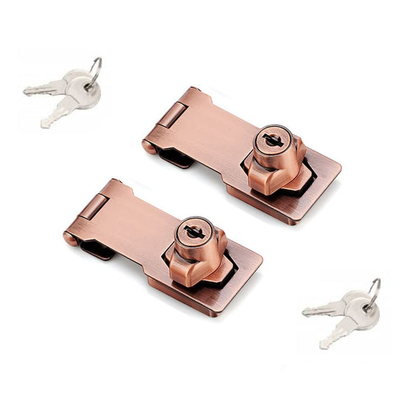 2 Packs Keyed Hasp Locks Twist Knob Keyed Locking Hasp for Small Doors, Cabinets and More,Stainless Steel Steel, Hasp Lock Catch Latch Safety Lock Door Lock with Keys (3inch, Copper) 3inch