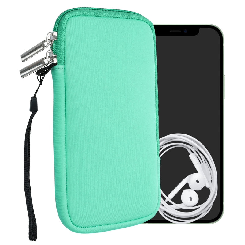 kwmobile Neoprene Phone Pouch Size XL - 6.7/6.8" - Universal Cell Sleeve Mobile Bag with Zipper, Wrist Strap - Mint XL - 6,7/6,8"